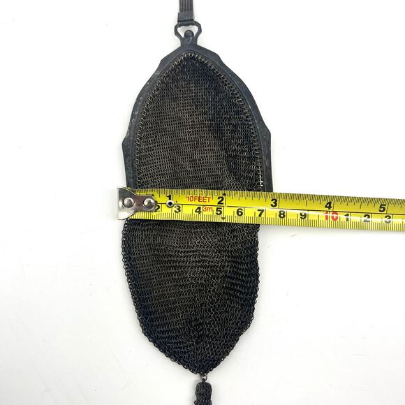 Antique German Silver Mesh Purse 8" x 3" on Strap - Picture 7 of 11